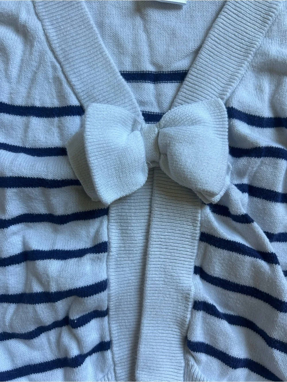 Gymboree White and Navy Striped Bow-Front Cardigan